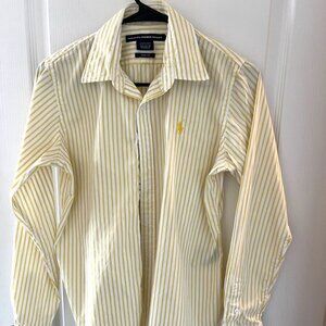 Ralph Lauren Sport Women's White Yellow Stripe Preppy Blouse Size 10 Academia